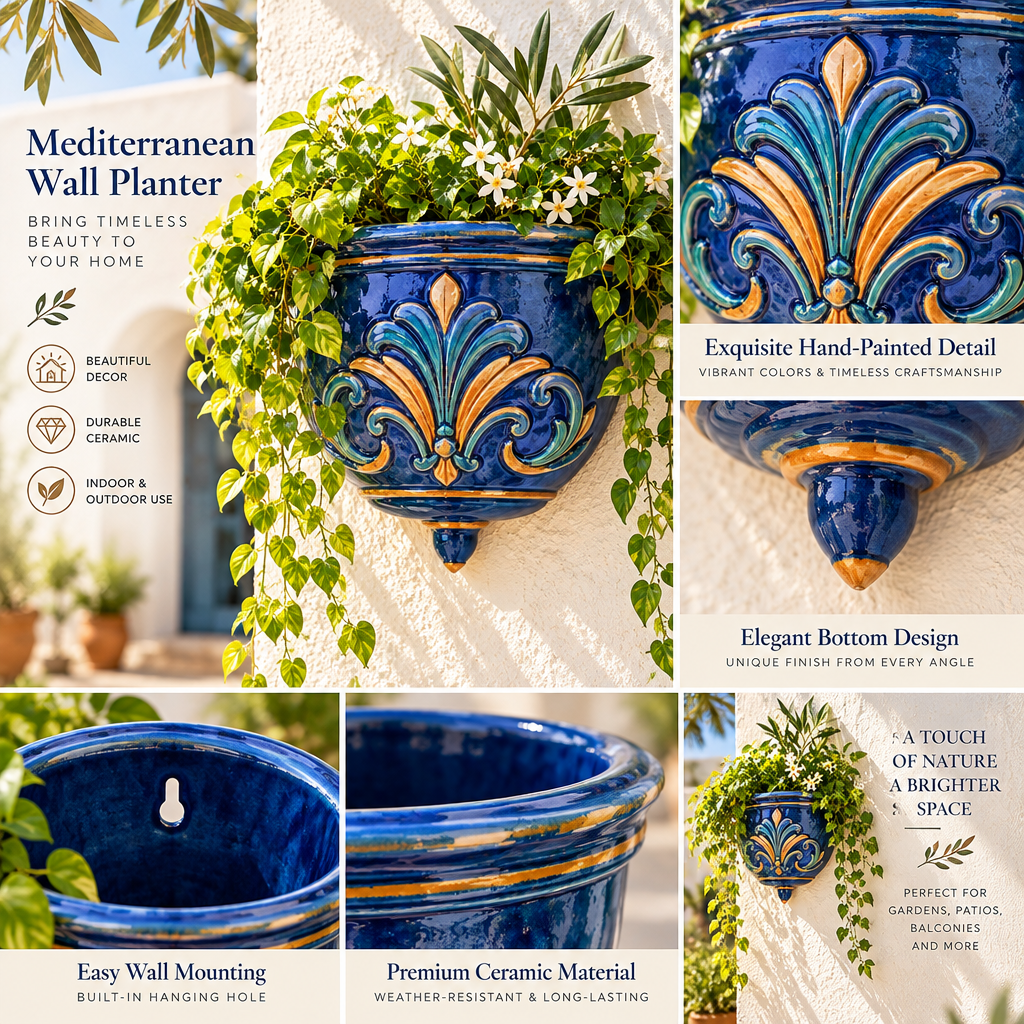 Blue Ceramic Wall Planter image 3